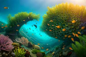 foto sfondo mare, corallo, il sole, il oceano, pesce, corallo, sott'acqua, sott'acqua. ai-generato