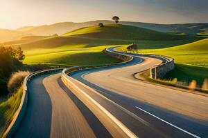 un' avvolgimento strada nel il campagna. ai-generato foto