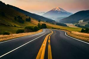 un' strada con montagne nel il sfondo. ai-generato foto