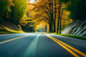 un' sfocato Immagine di un' strada nel il autunno. ai-generato foto