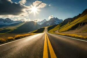 un' strada con il sole splendente al di sopra di esso. ai-generato foto