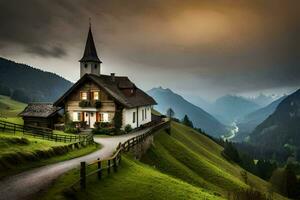 un' Chiesa nel il montagne. ai-generato foto