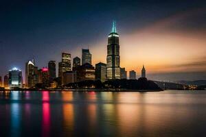 il città orizzonte a notte nel hong. ai-generato foto