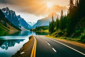 il strada per il montagne. ai-generato foto