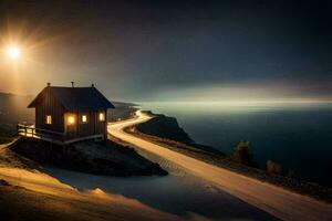 foto sfondo il cielo, strada, Casa, il mare, il sole, il Luna, il. ai-generato