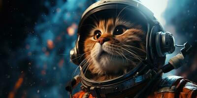 un' carino gatto nel un astronauta completo da uomo è volante nel il Luna, ai generativo foto