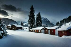 neve coperto case nel il montagne. ai-generato foto