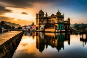 il palazzo di Udaipur a tramonto. ai-generato foto