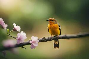 foto sfondo il uccello, fiori, molla, albero, uccello, uccello, uccello, uccello,. ai-generato