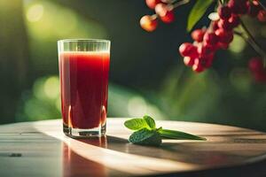 un' bicchiere di succo con frutti di bosco su un' tavolo. ai-generato foto