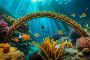 un subacqueo scena con corallo e pesce. ai-generato foto