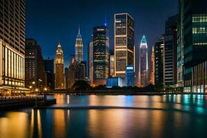 il Chicago orizzonte a notte. ai-generato foto