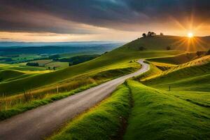 il strada per il tramonto. ai-generato foto