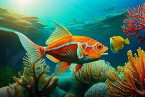 pesce nel il oceano con corallo e altro marino vita. ai-generato foto