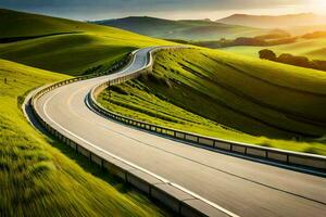 un' avvolgimento strada nel il colline. ai-generato foto