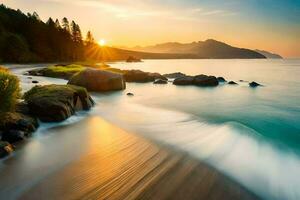 un' bellissimo tramonto al di sopra di il oceano. ai-generato foto