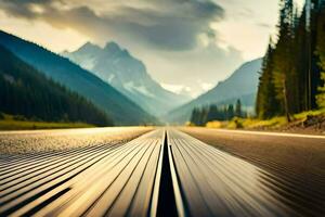 un' strada con montagne nel il sfondo. ai-generato foto