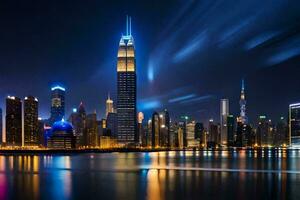 il città orizzonte a notte nel dubai, unito arabo emirati. ai-generato foto