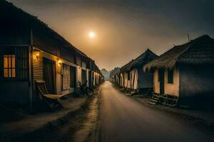 foto sfondo il cielo, strada, Casa, il sole, il Luna, il villaggio, il. ai-generato