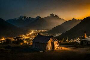 il tramonto al di sopra di il montagne. ai-generato foto