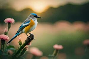 foto sfondo il cielo, uccello, fiori, tramonto, uccello, uccello, uccello, uccello,. ai-generato