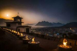 foto sfondo il cielo, il città, il Chiesa, il montagne, il città, il Chiesa. ai-generato