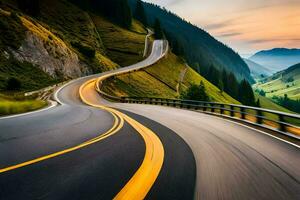 un' avvolgimento strada nel il montagne. ai-generato foto