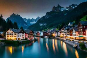 il bellissimo cittadina di Svizzera a crepuscolo. ai-generato foto