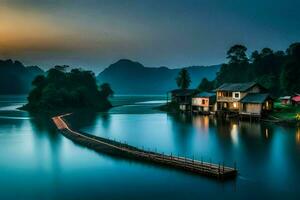 foto sfondo il cielo, acqua, montagne, Casa, il Casa, il Casa, il Casa. ai-generato