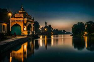 il moschea a notte nel il città. ai-generato foto