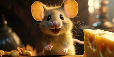 carino topo in piedi di mangiare delizioso formaggio ai generativo foto