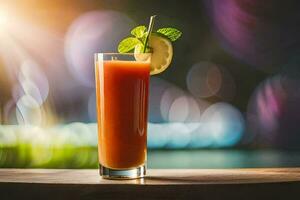 un' bicchiere di arancia succo con un' fetta di lime. ai-generato foto