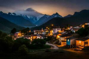 foto sfondo il cielo, montagne, notte, il villaggio, Perù. ai-generato