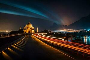 il taj Mahal nel India a notte. ai-generato foto