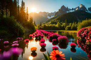 fiori nel il montagne. ai-generato foto