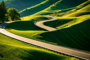 un' avvolgimento strada nel il montagne. ai-generato foto