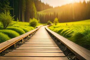 di legno sentiero nel il foresta. ai-generato foto