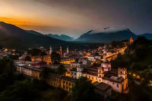 il tramonto al di sopra di il cittadina di persona, Italia. ai-generato foto
