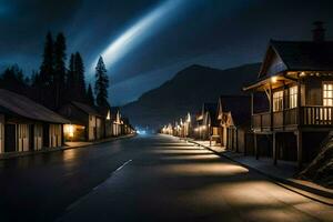 un' strada a notte con luci splendente su esso. ai-generato foto