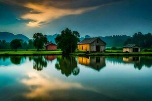 foto sfondo il cielo, cielo, nuvole, acqua, paesaggio, il campagna, il campagna,. ai-generato