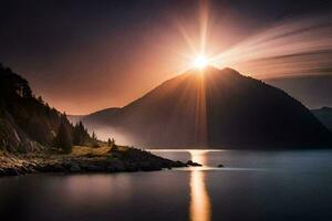 foto sfondo il cielo, montagne, lago, il sole, il montagne, il sole, il. ai-generato