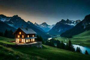 il Casa nel il montagne. ai-generato foto