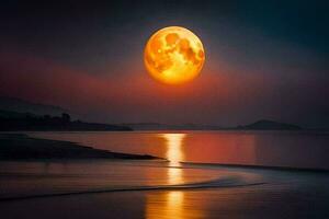 il pieno Luna è visto al di sopra di il oceano. ai-generato foto