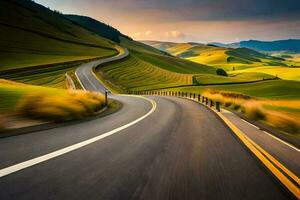 un' avvolgimento strada nel il campagna. ai-generato foto