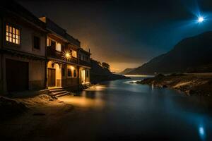 foto sfondo il Luna, fiume, acqua, notte, Cina, il Luna, fiume,. ai-generato