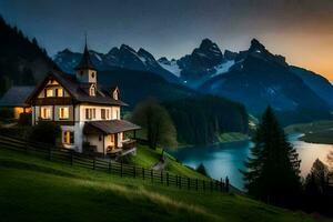 il Casa nel il montagne. ai-generato foto