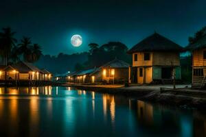 foto sfondo il Luna, acqua, il notte, il villaggio, il Luna, il villaggio,. ai-generato