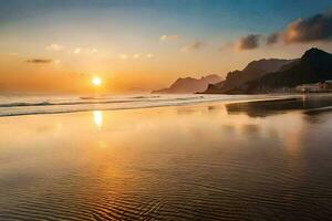 tramonto su il spiaggia, spiaggia, spiaggia HD sfondo. ai-generato foto