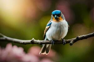 un' piccolo uccello è seduta su un' ramo. ai-generato foto