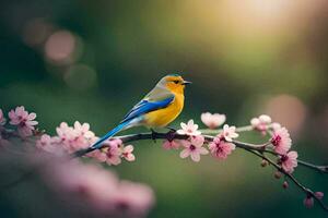 foto sfondo uccello, il sole, fiori, il albero, il uccello, il uccello, il. ai-generato